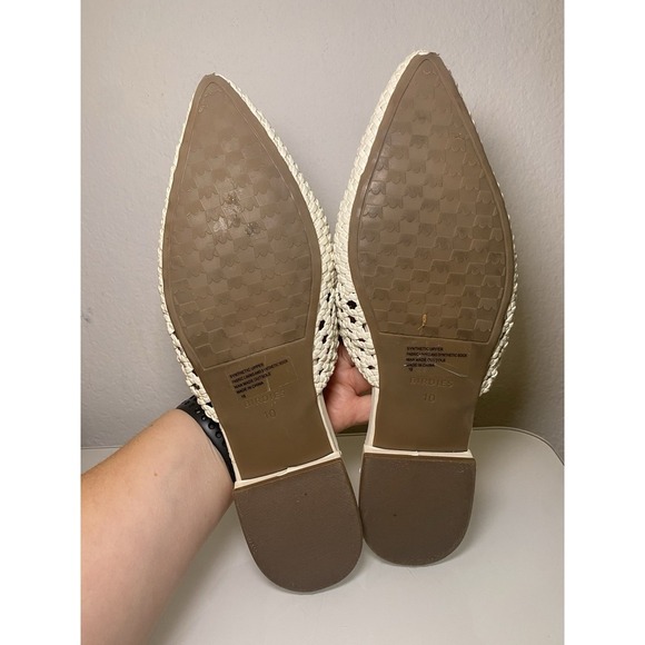 BIRDIES The Swan Mules Shoes Woven Faux Leather Pointed Toe White Slip On Sz 10 - Picture 10 of 16